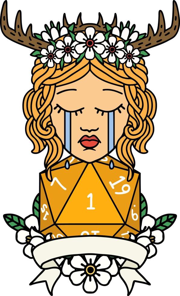 Retro Tattoo Style crying human druid with natural one roll vector