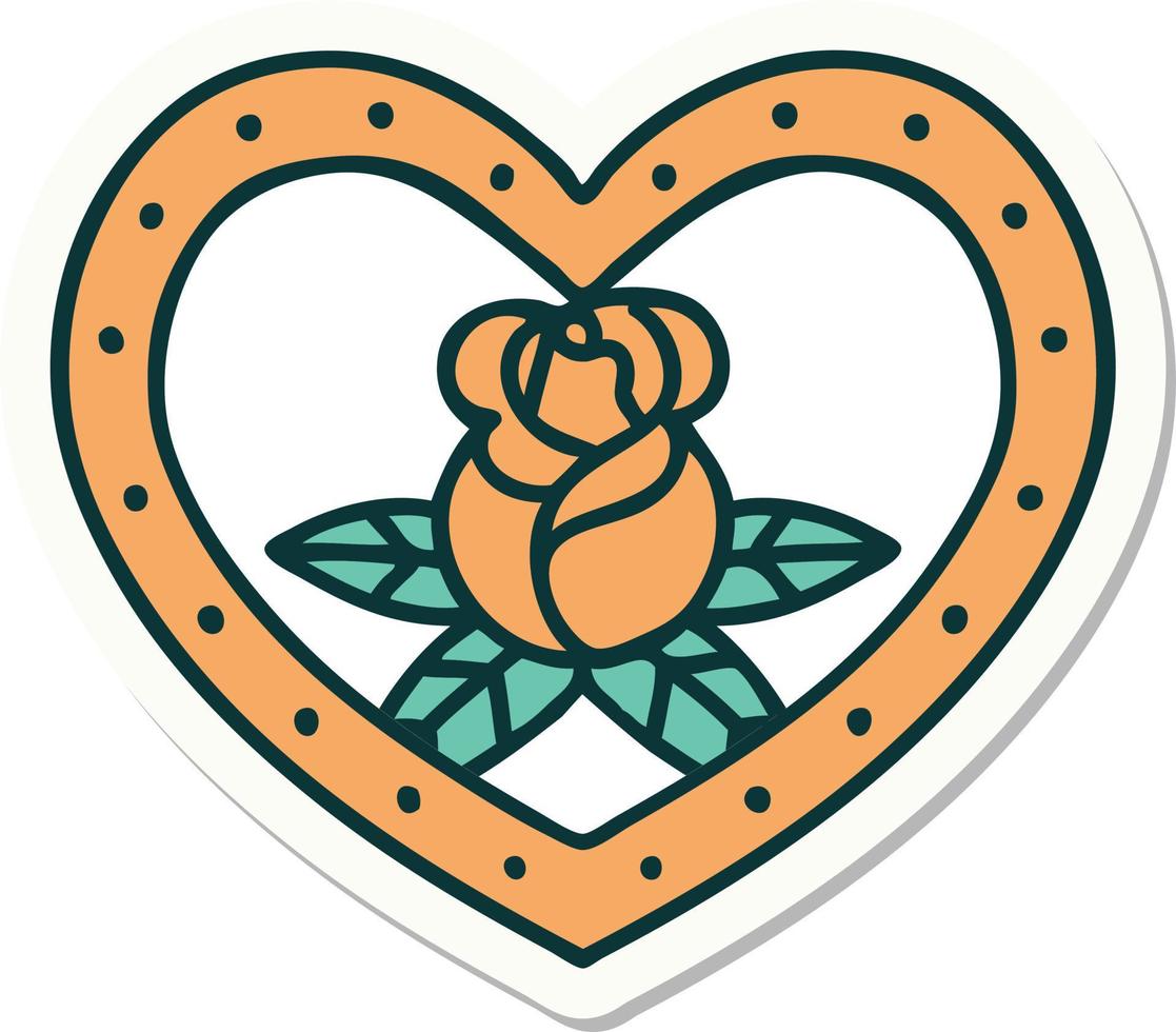 pegatina de tatuaje al estilo tradicional de un corazón y flores vector