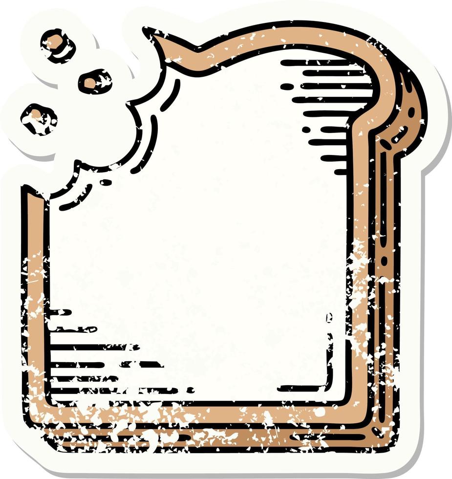 distressed sticker tattoo in traditional style of a bitten slice of bread vector