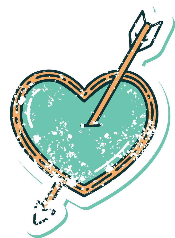 iconic distressed sticker tattoo style image of an arrow and heart vector