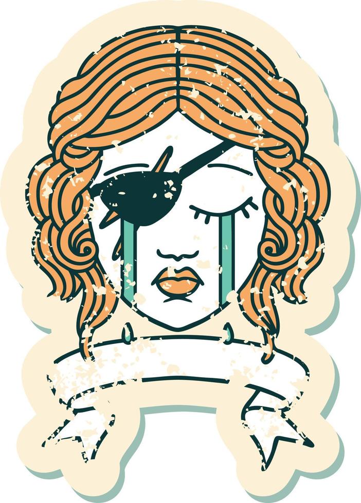 estilo de tatuaje retro llorando pícaro humano con pancarta vector