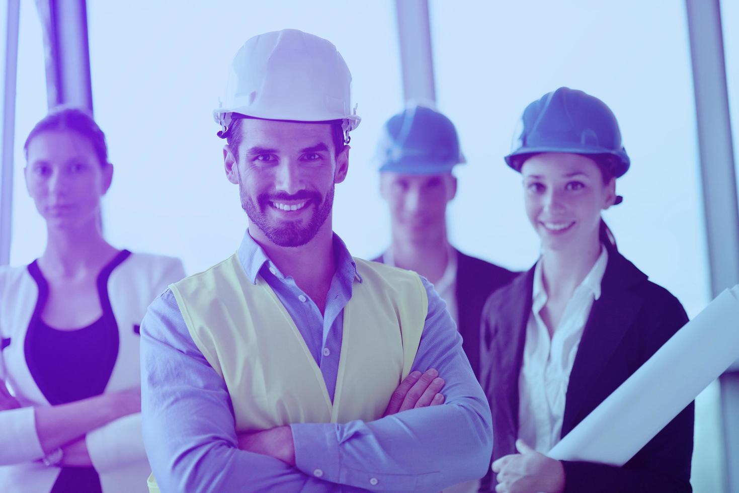 business people and engineers on meeting photo