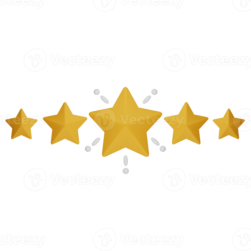 Golden stars for excellent evaluation from client and customer satisfaction concept by 3d render illustration png