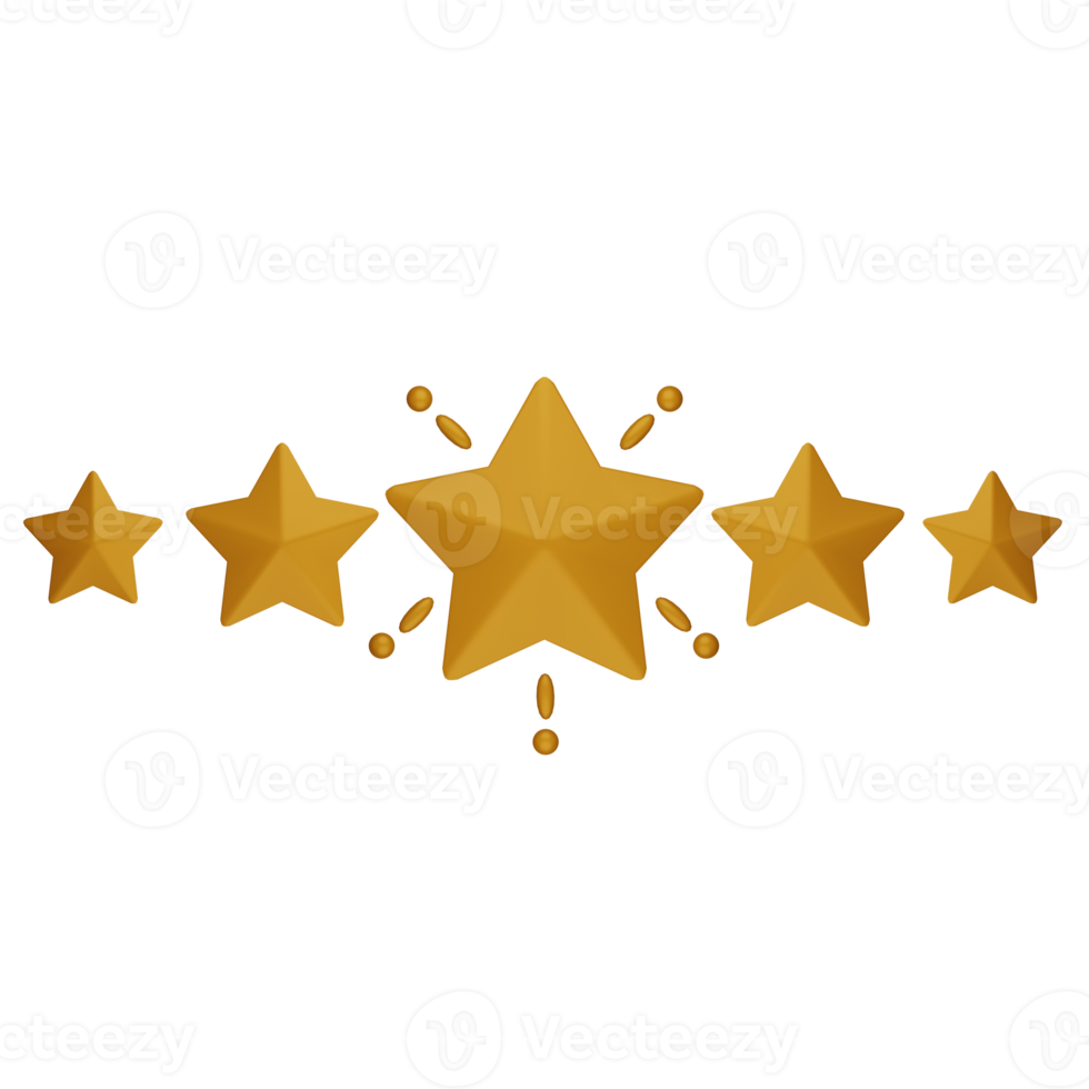 Golden stars for excellent evaluation from client and customer satisfaction concept by 3d render illustration png