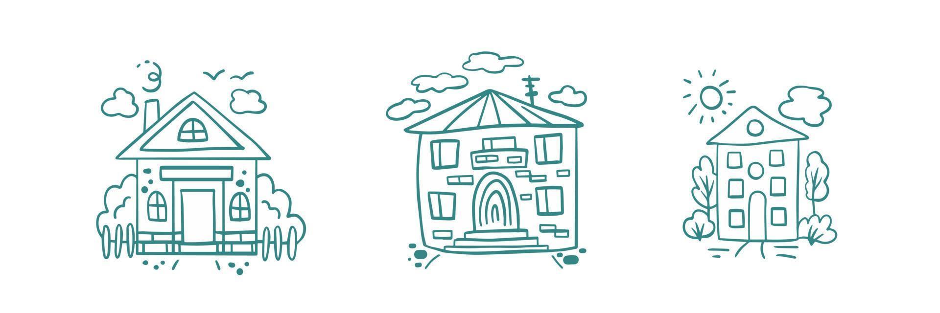Various houses vector doodle set