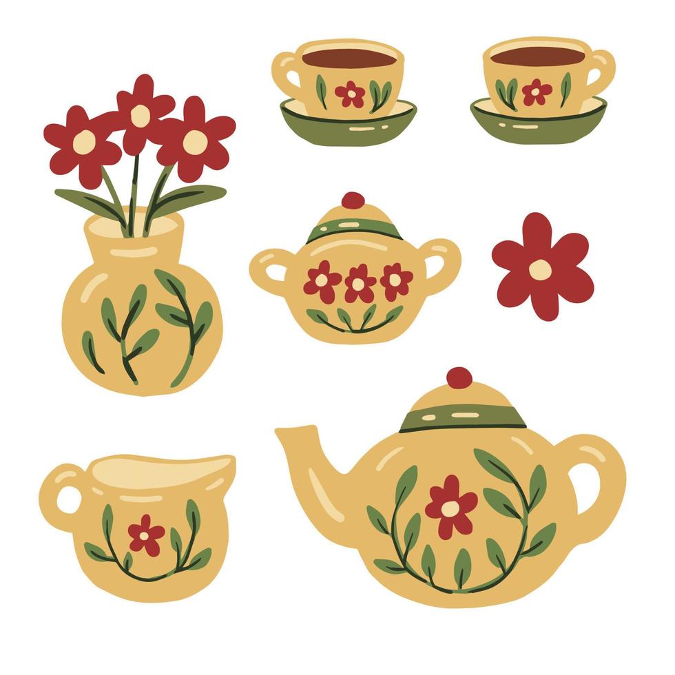 Elegance cozy tea drinking set vector