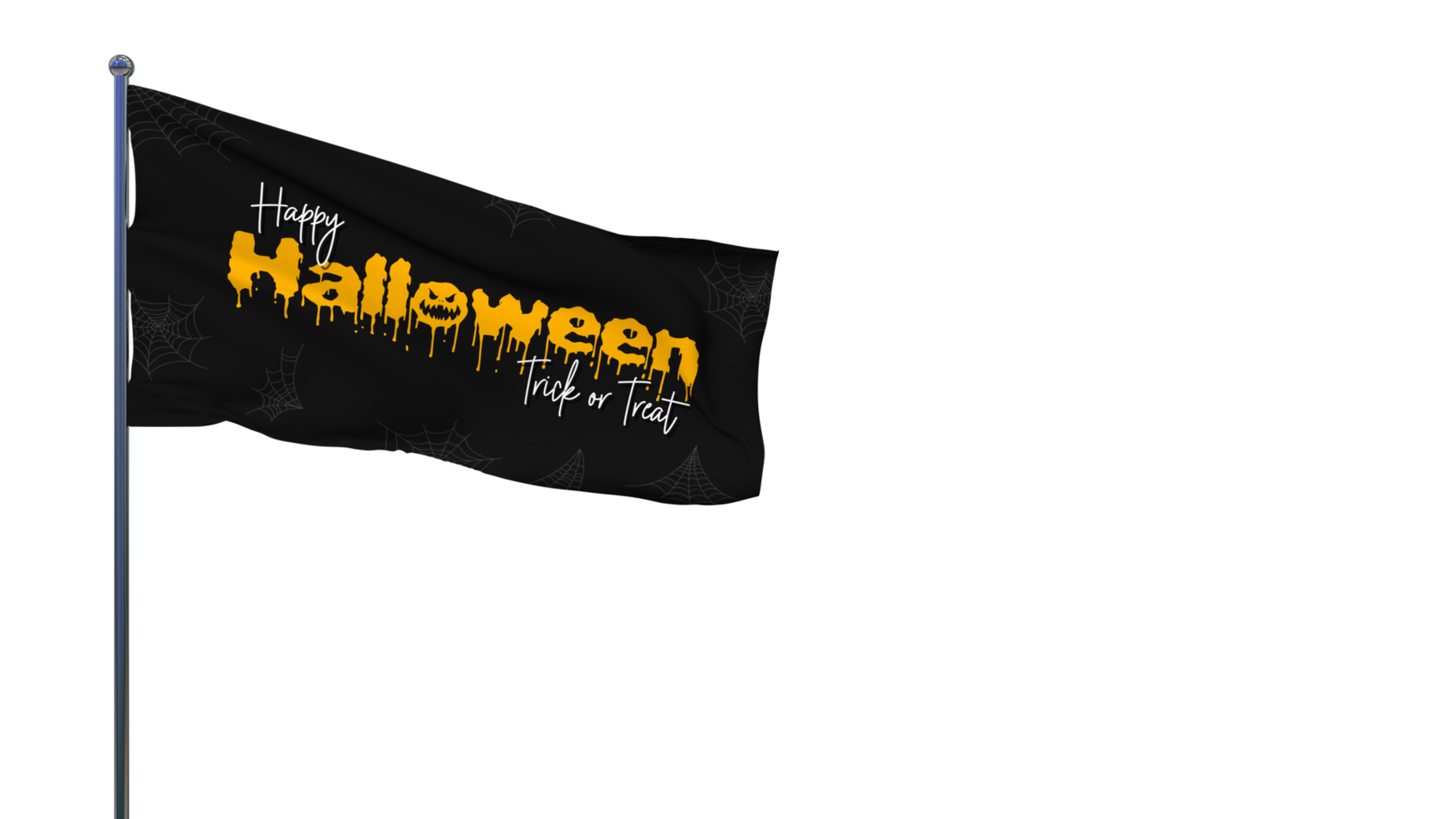 Happy Halloween Trick or Treat Scary Waving Flag with Spider Web, 3D Rendering png