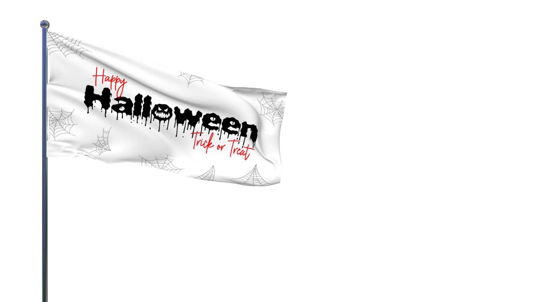Happy Halloween Trick or Treat Scary Waving Flag with Spider Web, 3D Rendering png