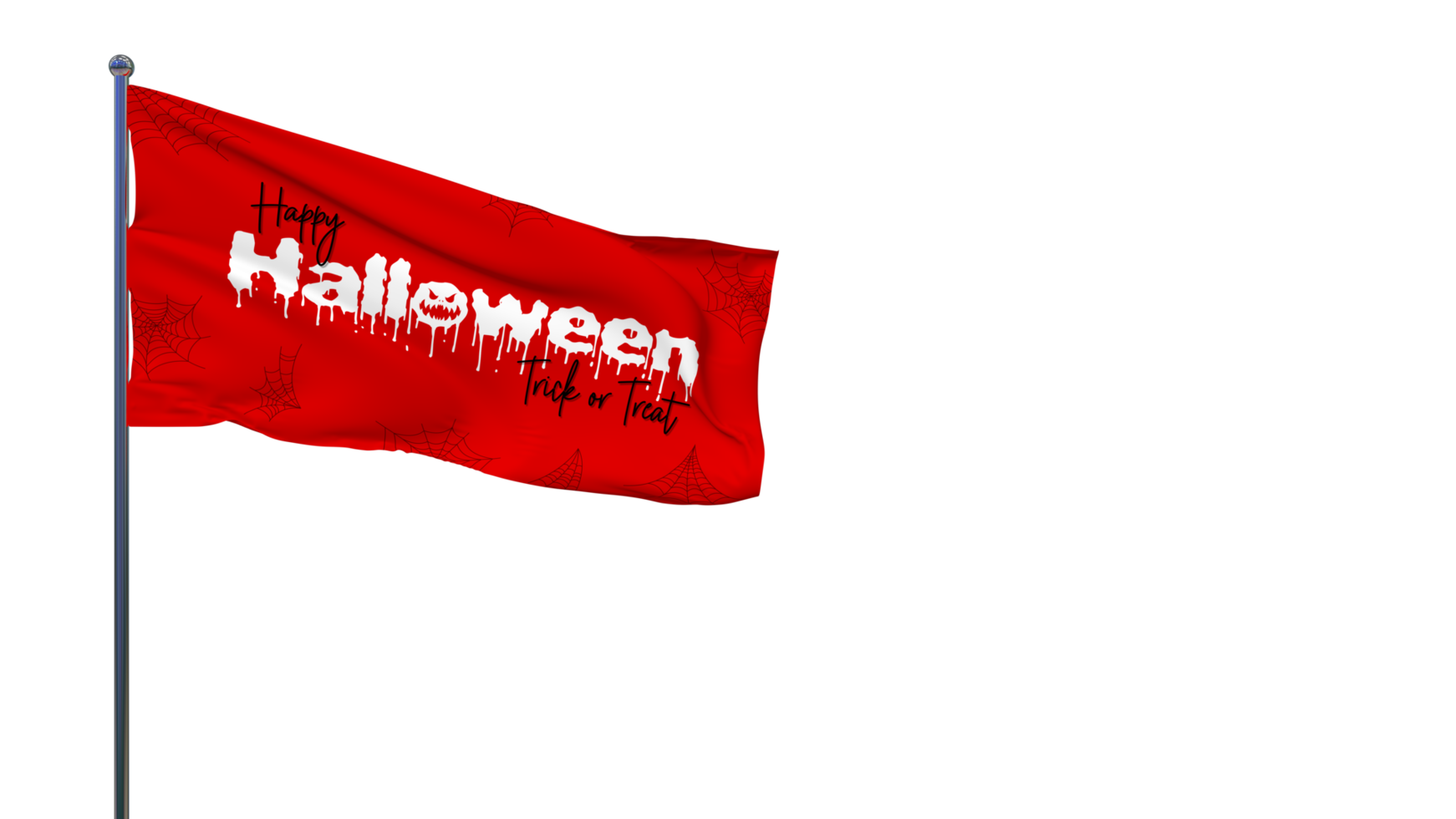feliz halloween truco o trato miedo ondeando la bandera con tela de araña, 3D rendering png