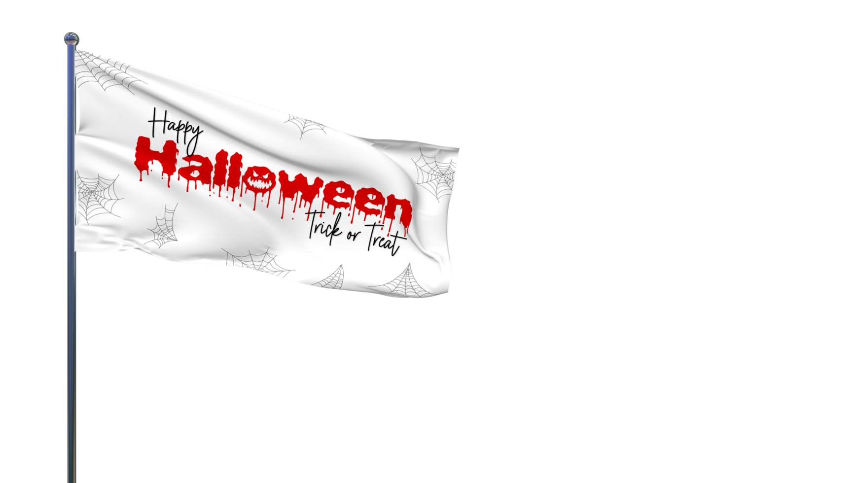 feliz halloween truco o trato miedo ondeando la bandera con tela de araña, 3D rendering png