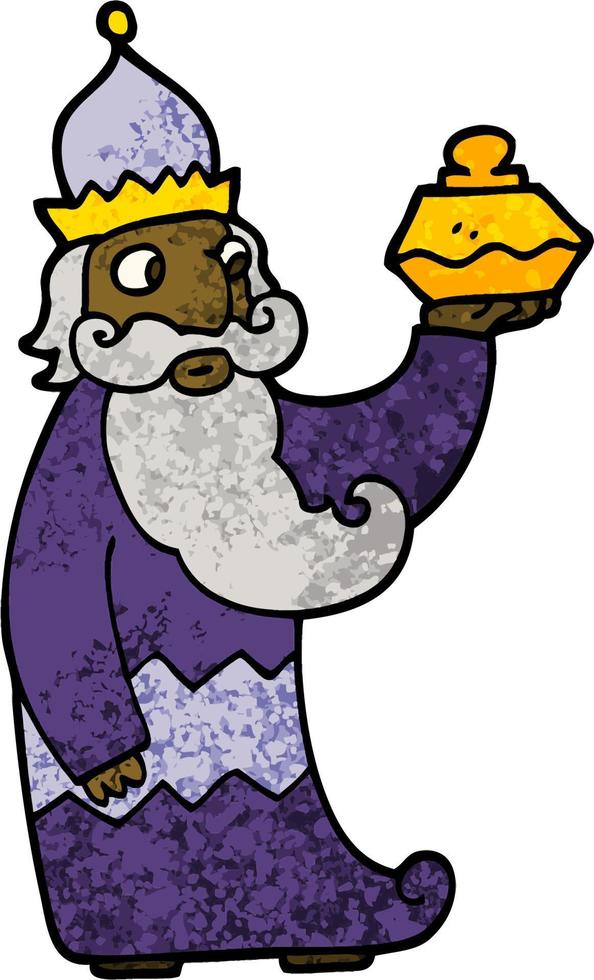 one of the three wise men grunge textured illustration cartoon vector