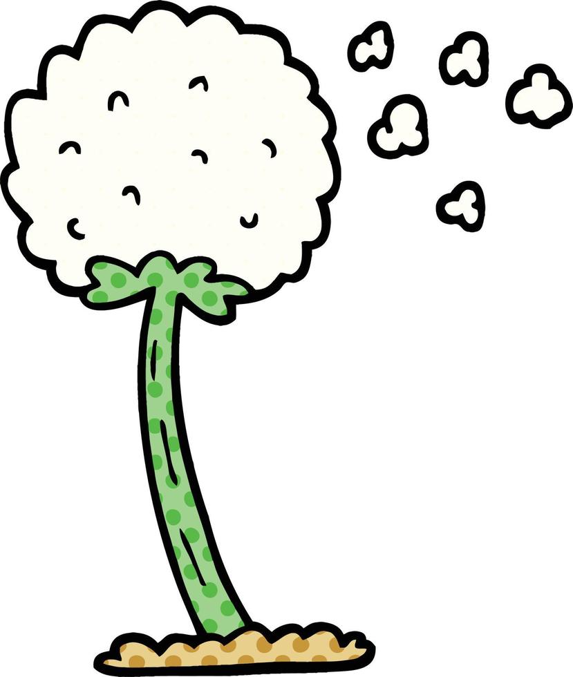 comic book style cartoon dandelion blowing in wind vector