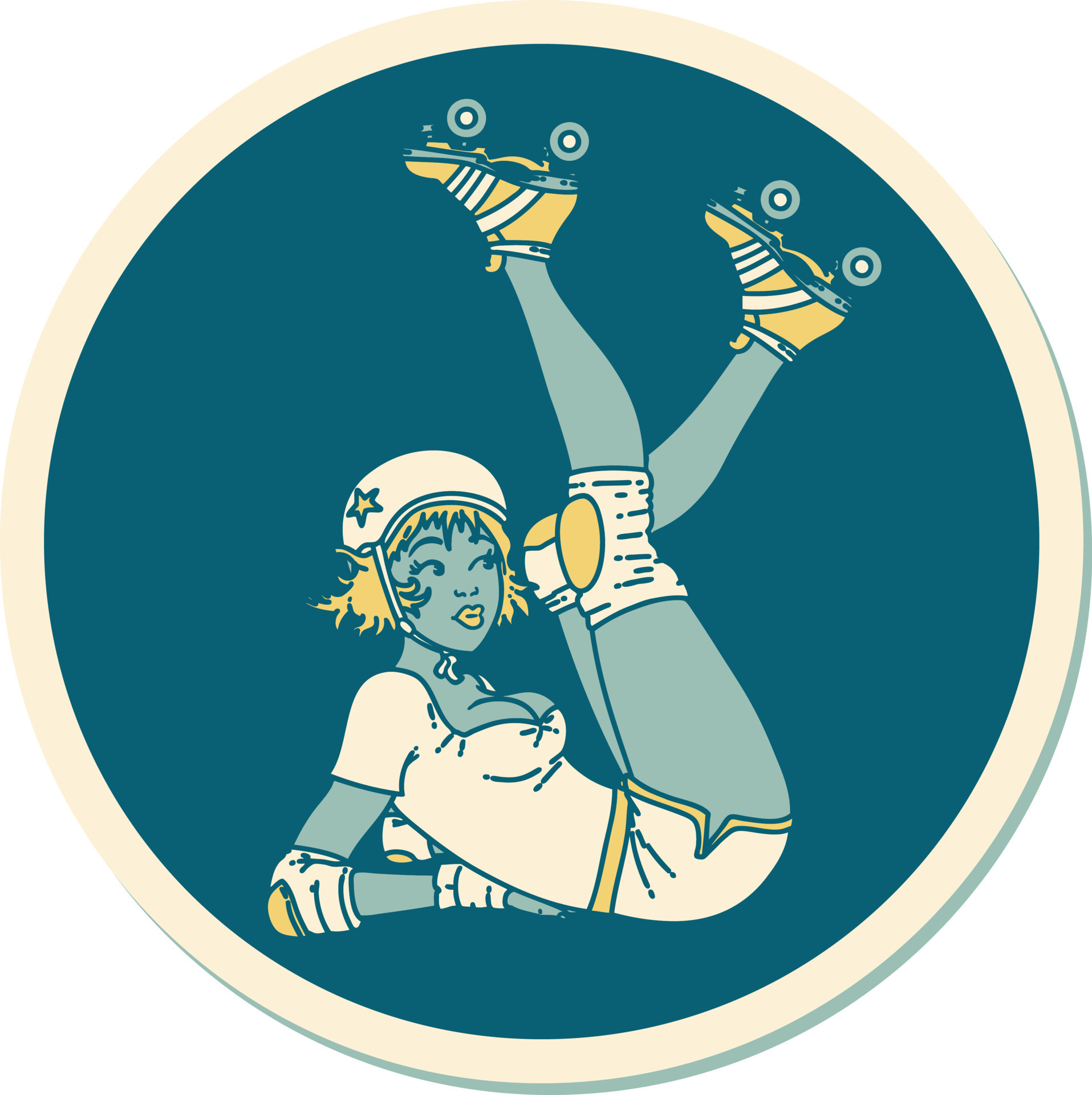 sticker of tattoo in traditional style of a pinup roller derby girl ...