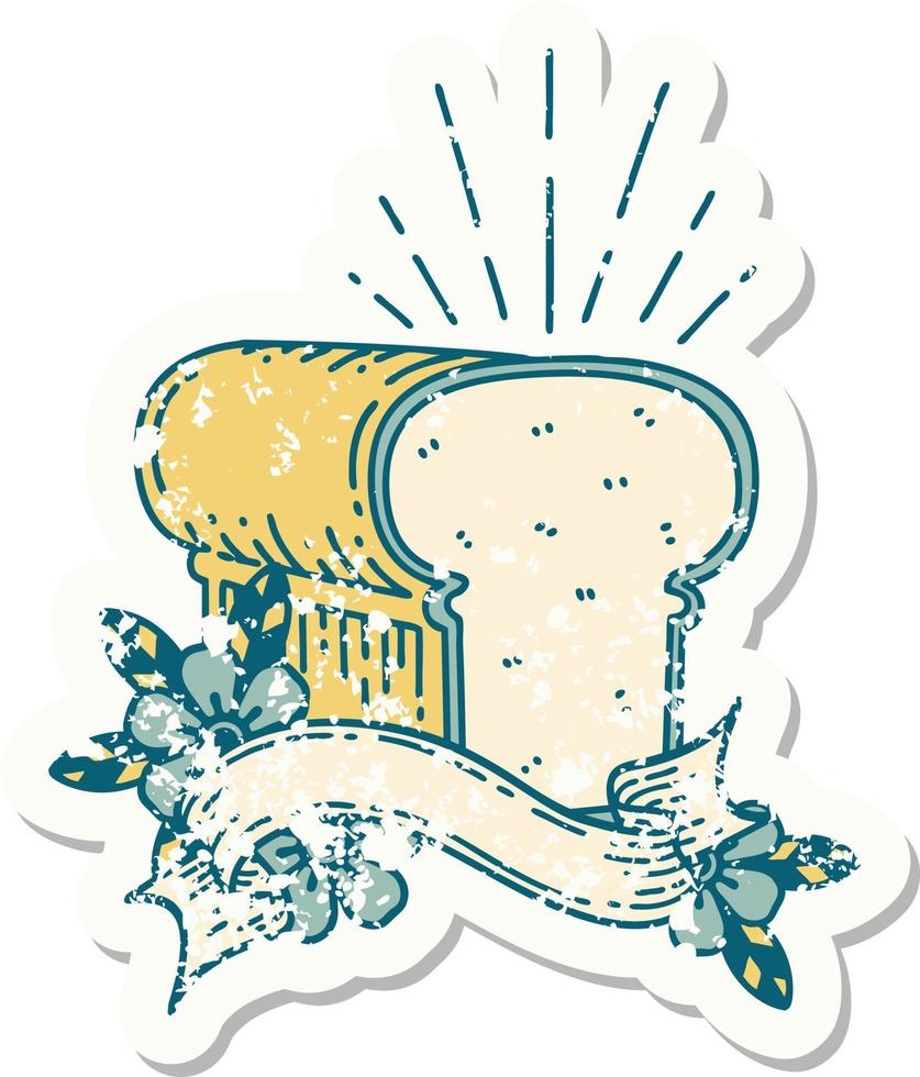 worn old sticker of a tattoo style loaf of bread vector