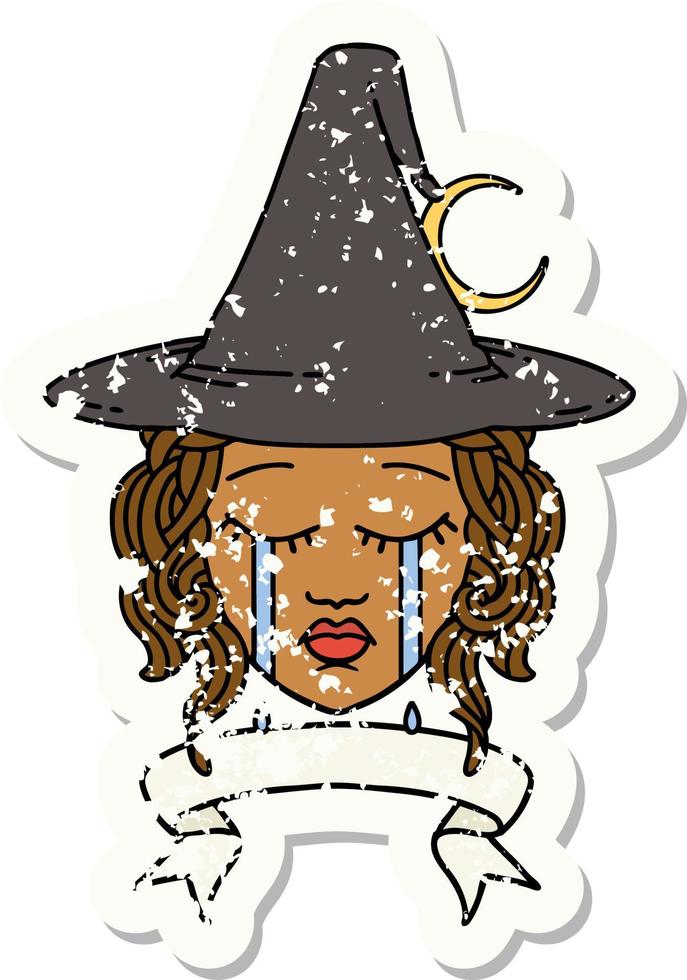 Retro Tattoo Style crying human witch with banner vector