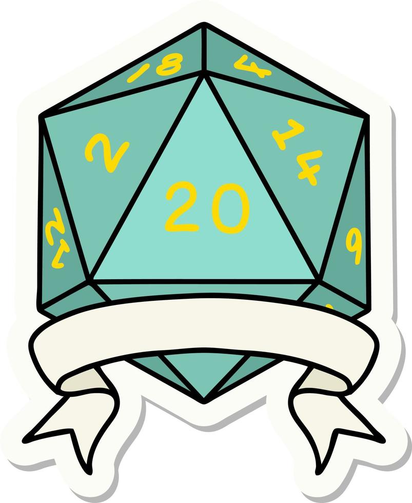 sticker of a natural 20 critical hit D20 dice roll vector
