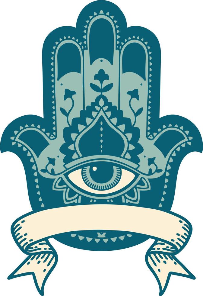 traditional tattoo with banner of a hamza vector