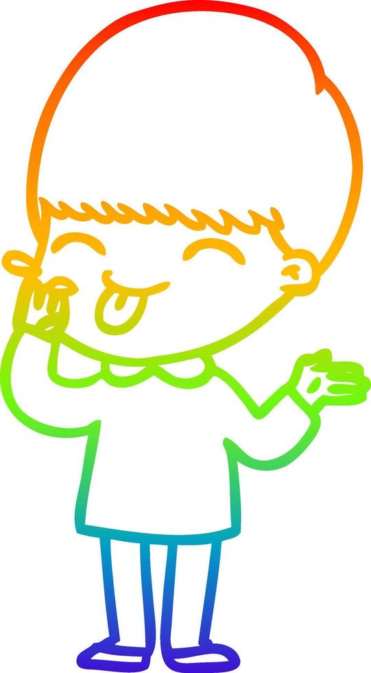 niño de dibujos animados de dibujo de línea de gradiente de arco iris sacando la lengua vector