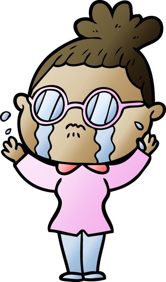 cartoon crying woman wearing spectacles vector