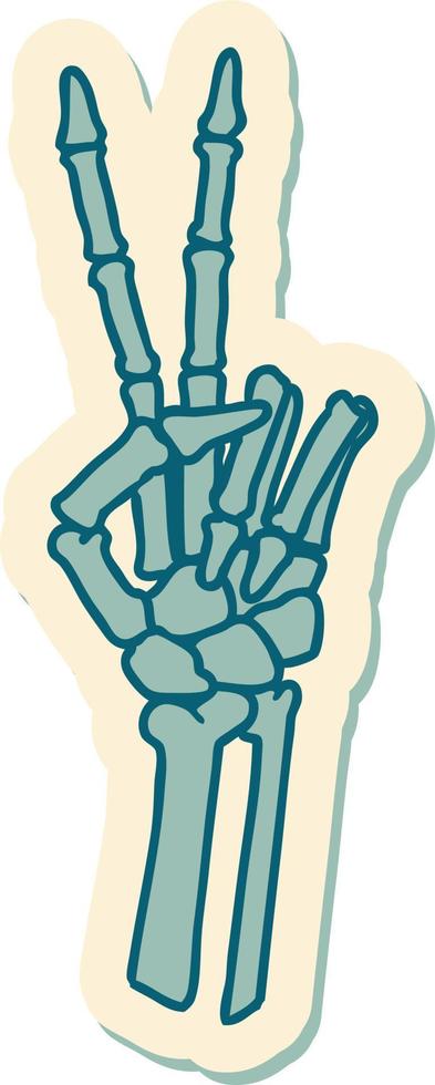 sticker of tattoo in traditional style of a skeleton giving a peace sign vector