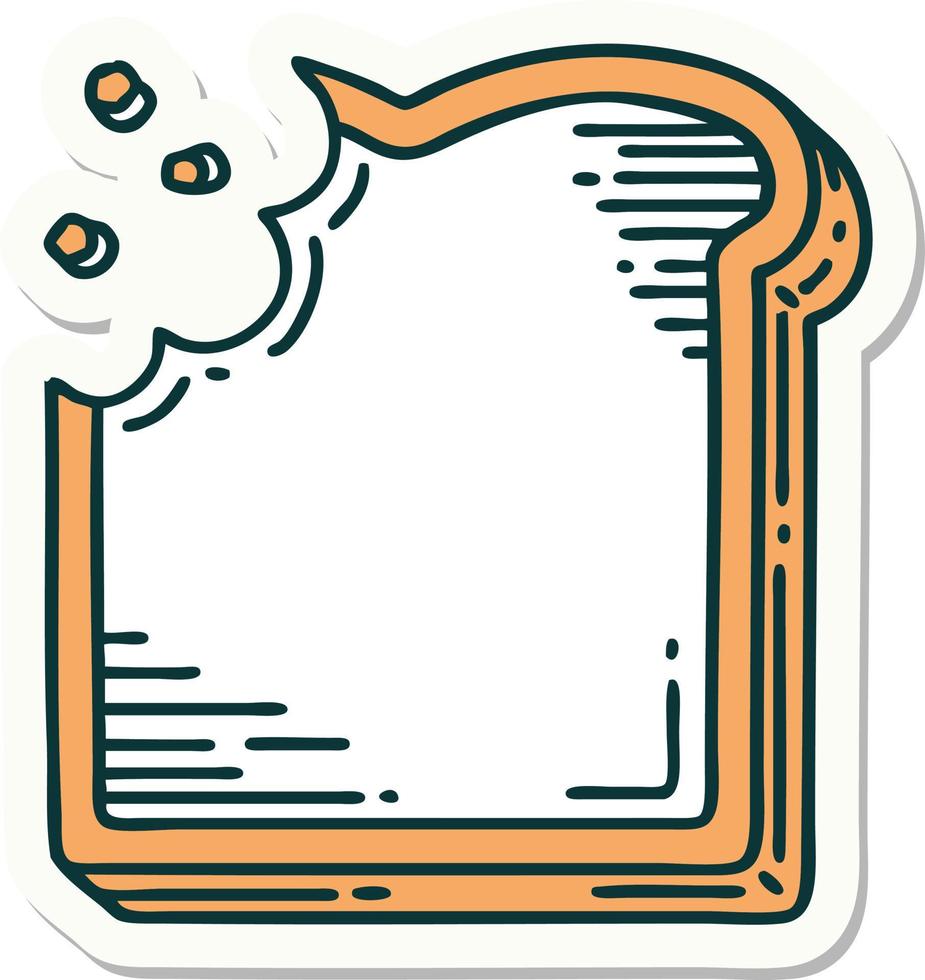 sticker of tattoo in traditional style of a bitten slice of bread vector