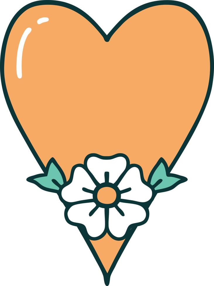iconic tattoo style image of a heart and flower vector