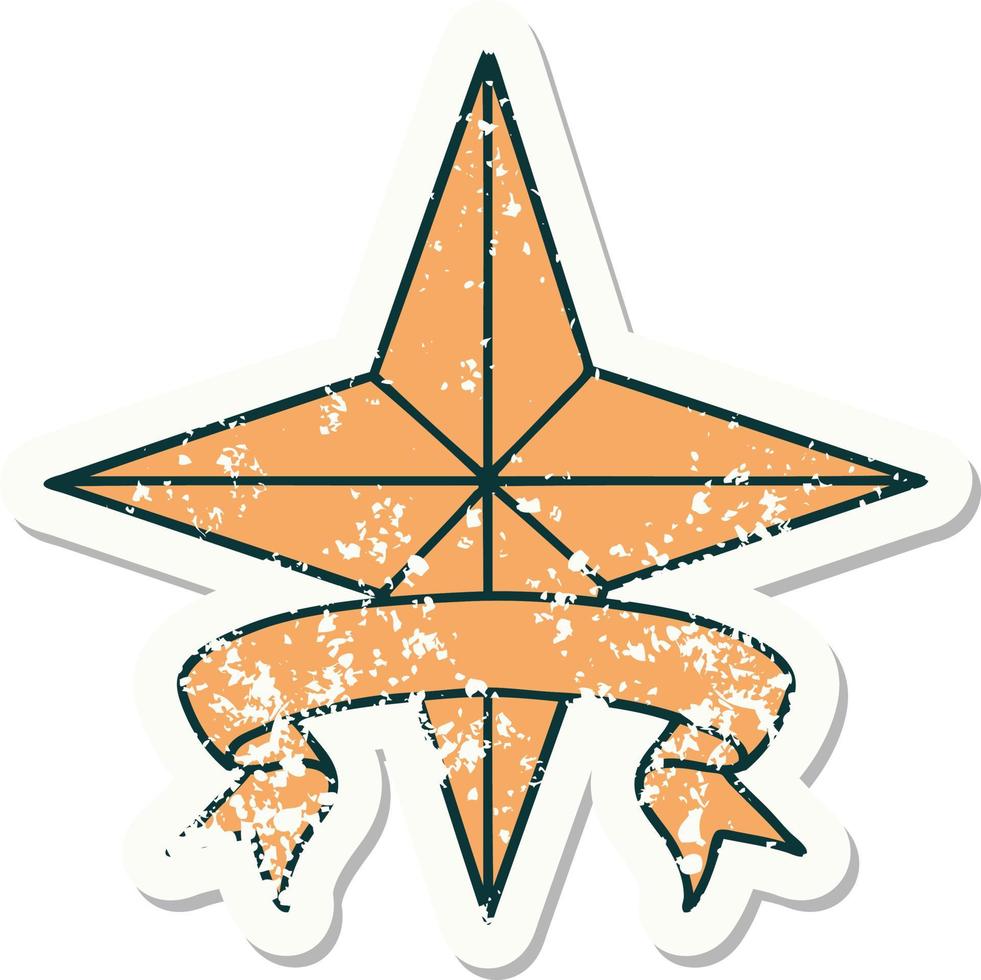 worn old sticker with banner of a star vector