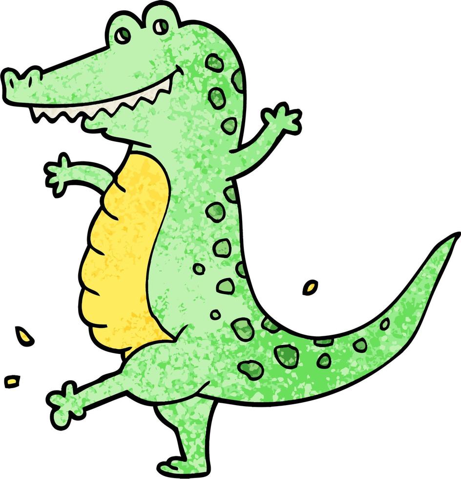 grunge textured illustration cartoon dancing crocodile vector