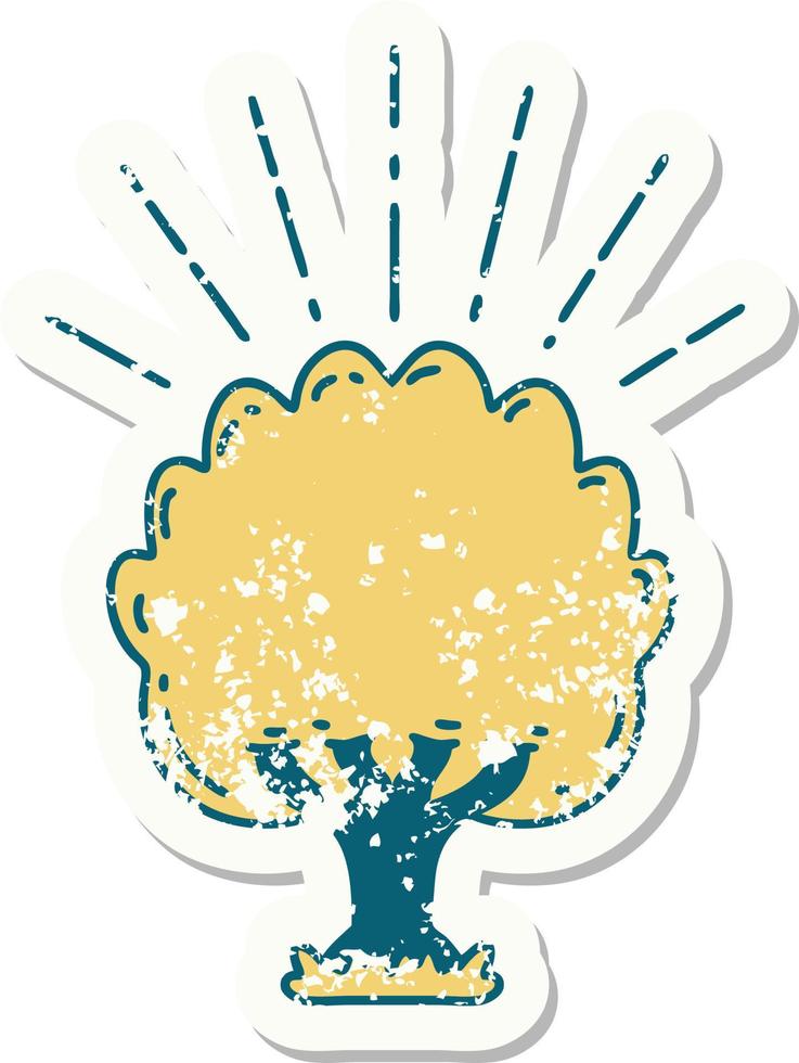 worn old sticker of a tattoo style tree vector