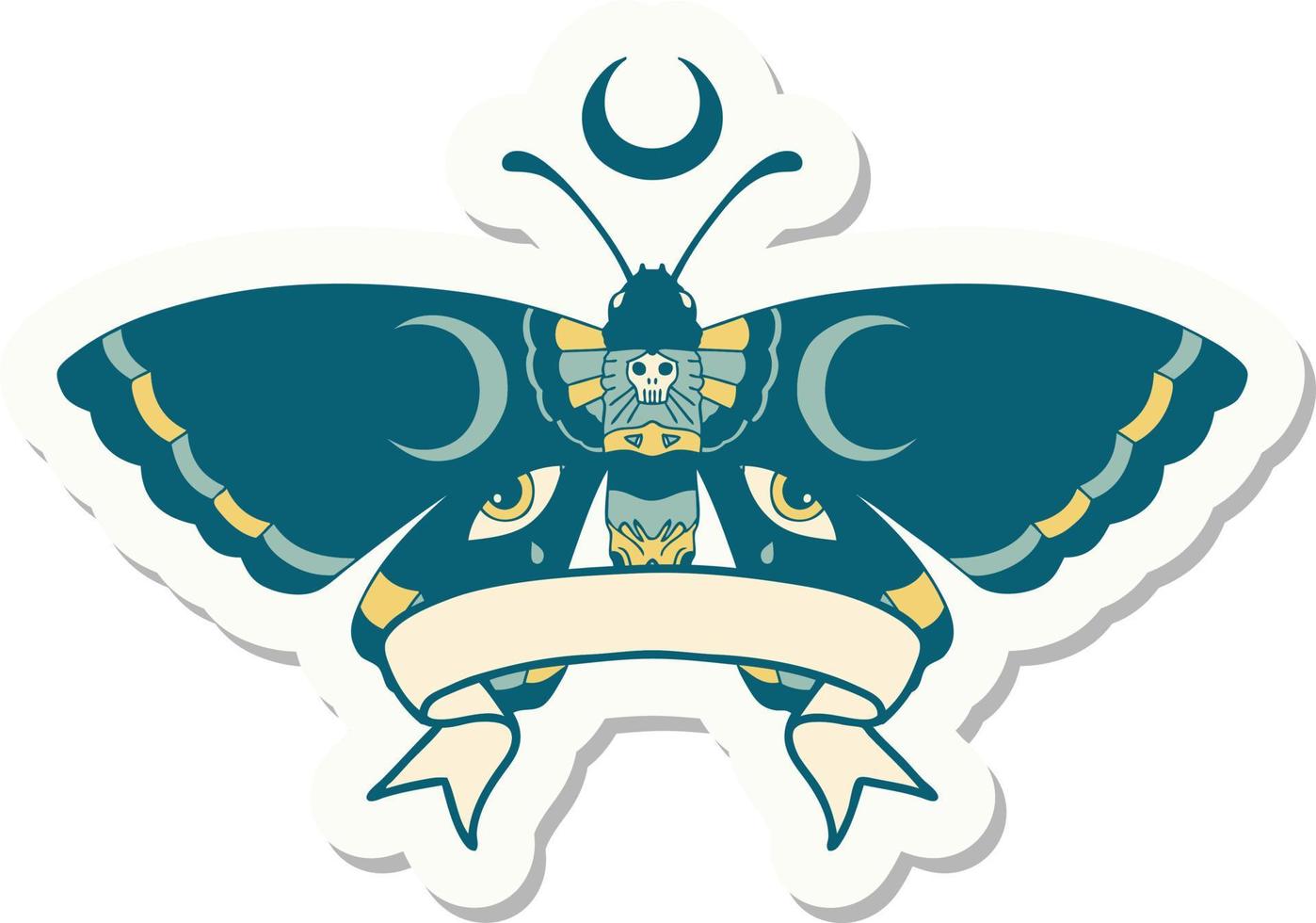 tattoo style sticker with banner of a moth vector