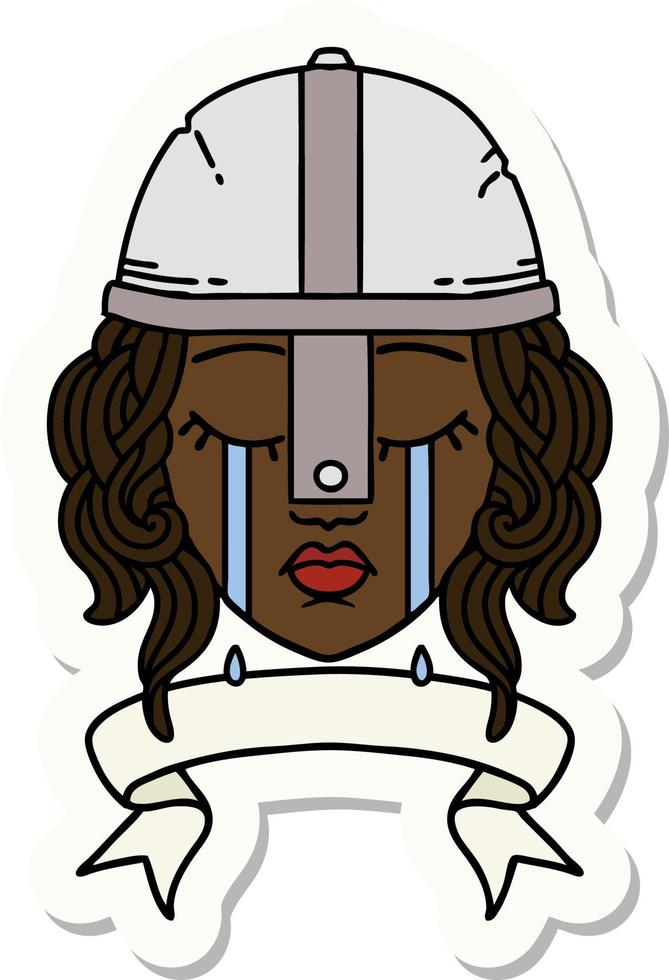 sticker of a crying human fighter character with banner vector