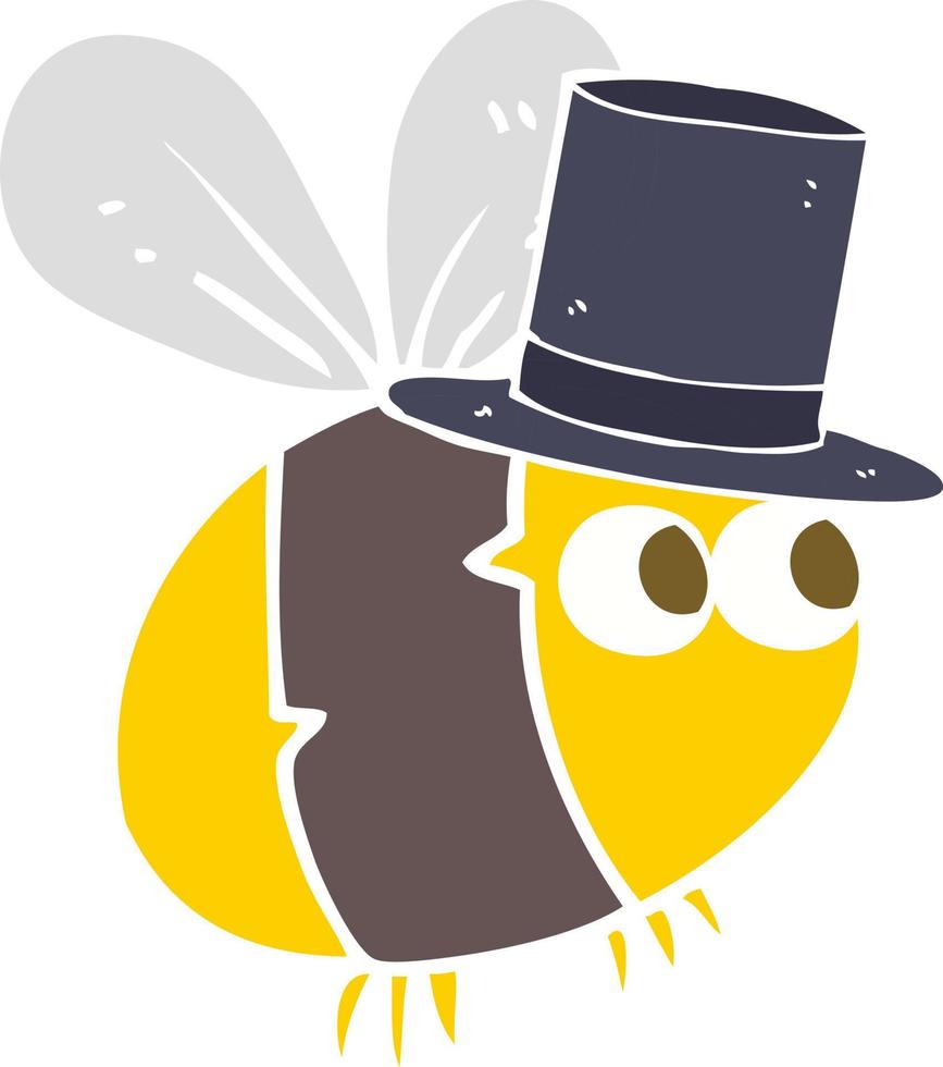 flat color illustration of bee in top hat vector