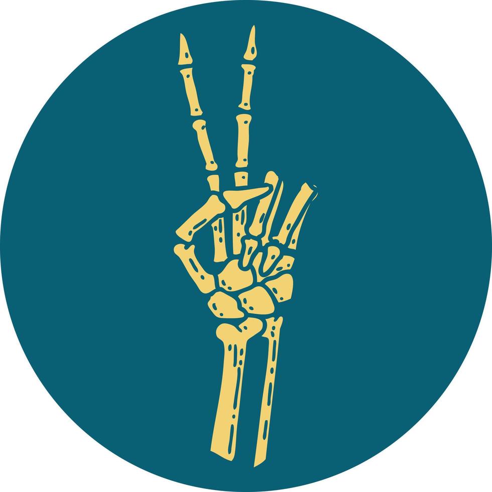 iconic tattoo style image of a skeleton giving a peace sign vector