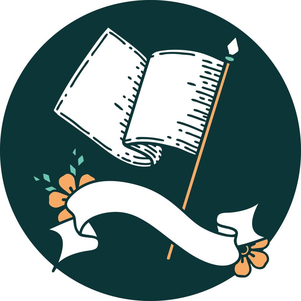 tattoo style icon with banner of a white flag vector