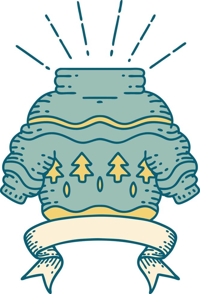 scroll banner with tattoo style christmas jumper vector