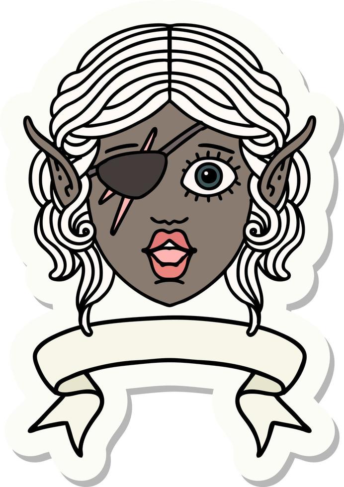 sticker of a elf rogue character face with banner vector