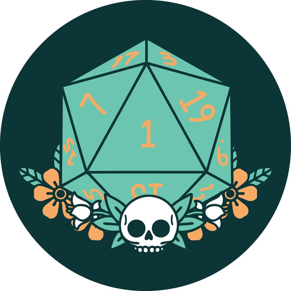 icon of natural one dice roll with floral elements vector