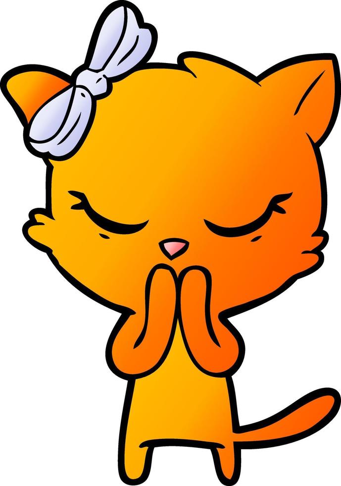 cute cartoon cat with bow vector