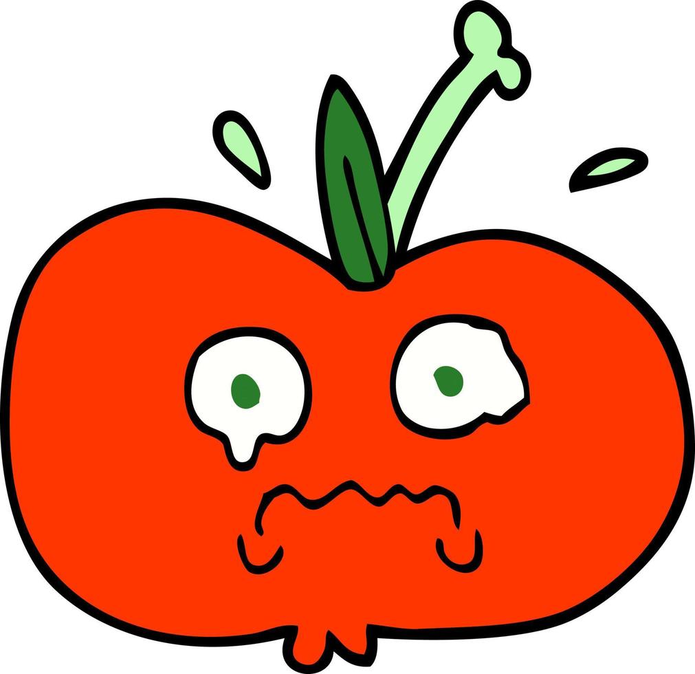 hand drawn doodle style cartoon of a sad apple vector