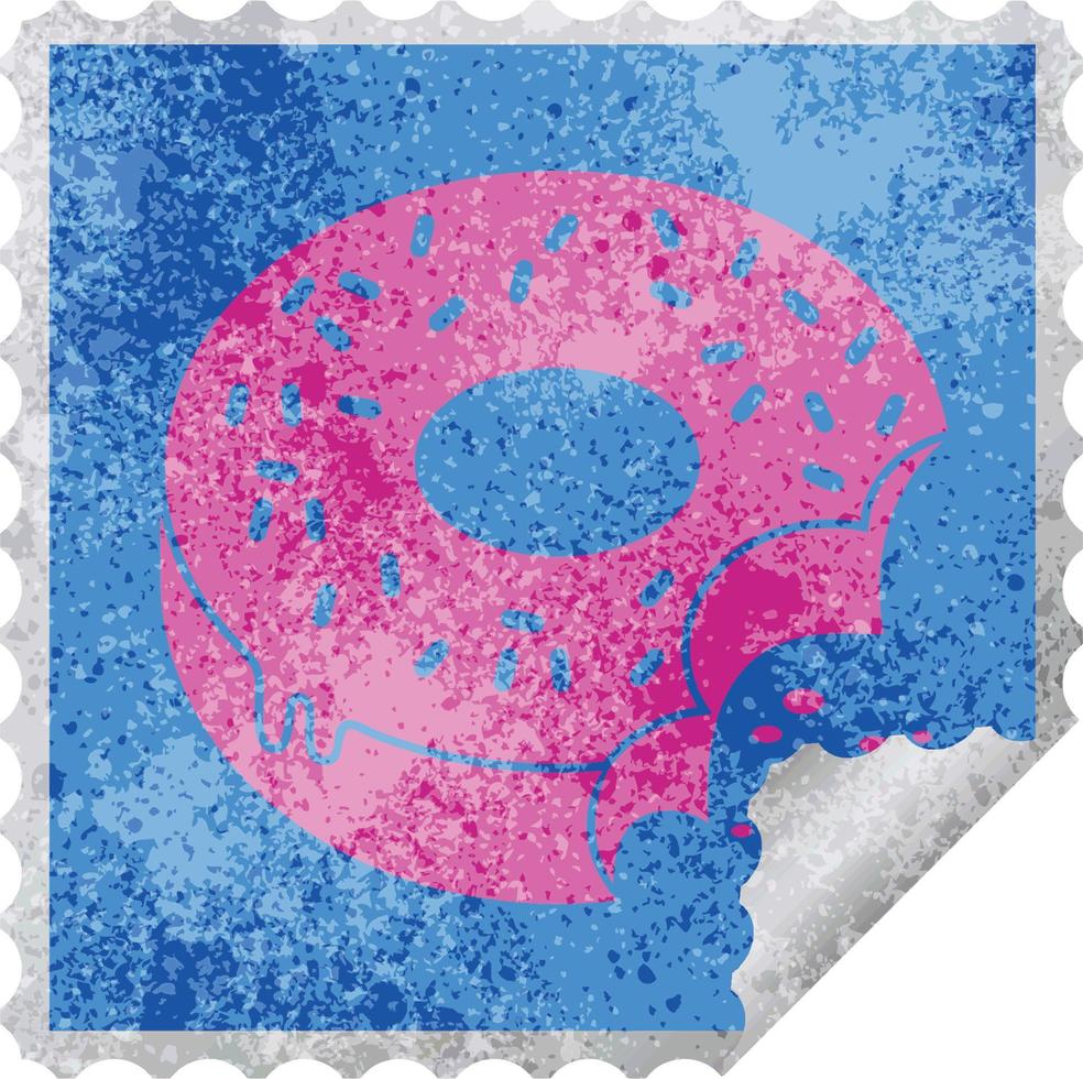 bitten frosted donut square peeling sticker vector