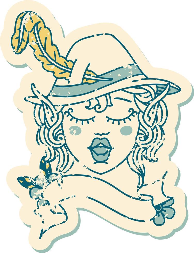 Retro Tattoo Style elf bard character face vector