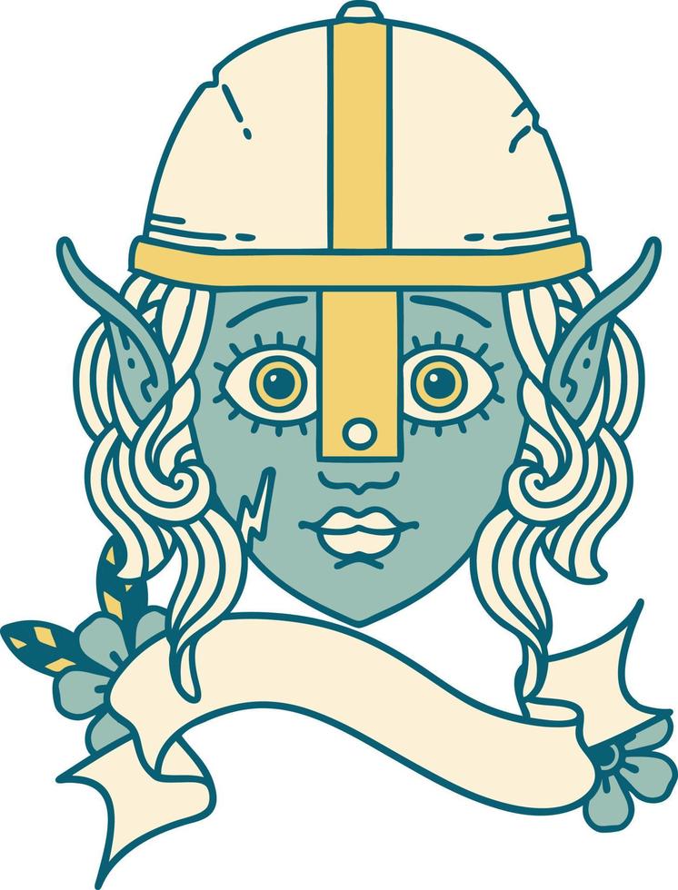 Retro Tattoo Style elf fighter character face vector