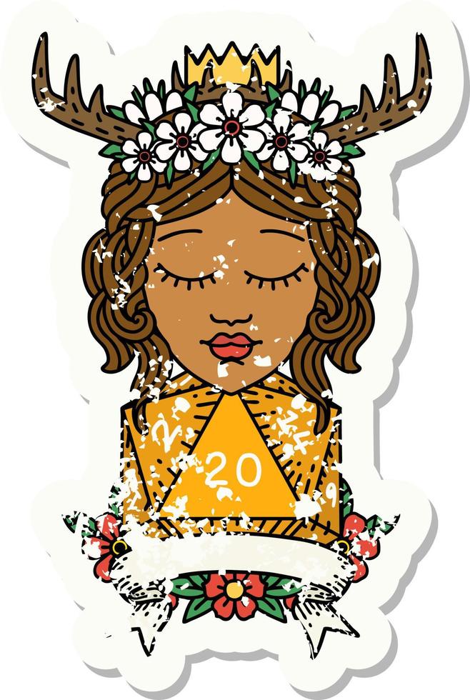 Retro Tattoo Style human druid with natural twenty roll vector