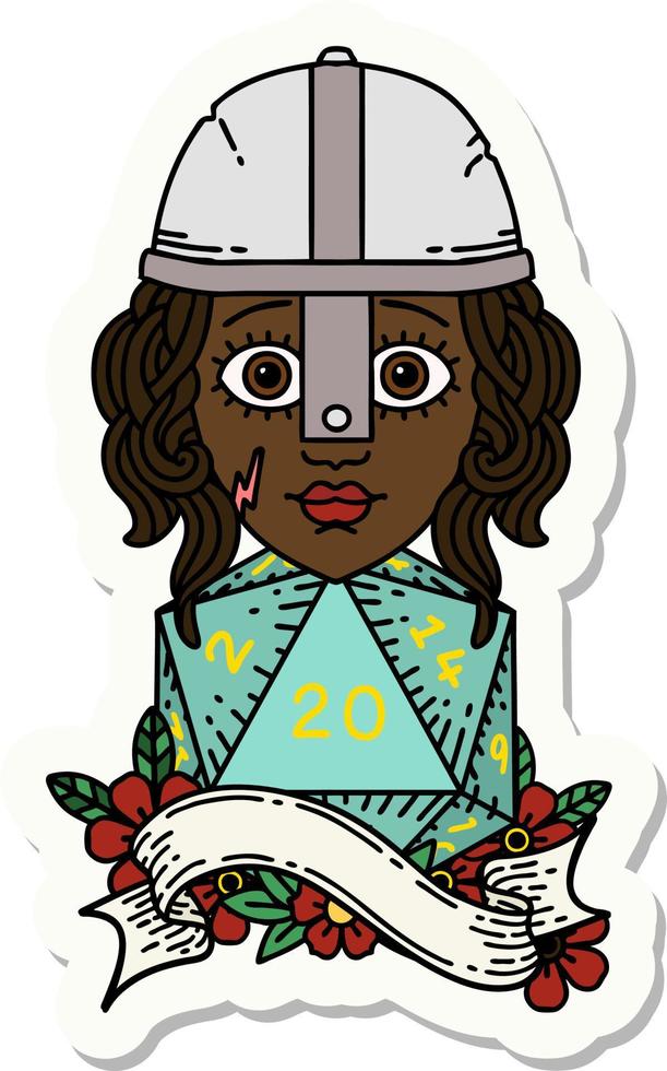 sticker of a human fighter with natural twenty dice roll vector