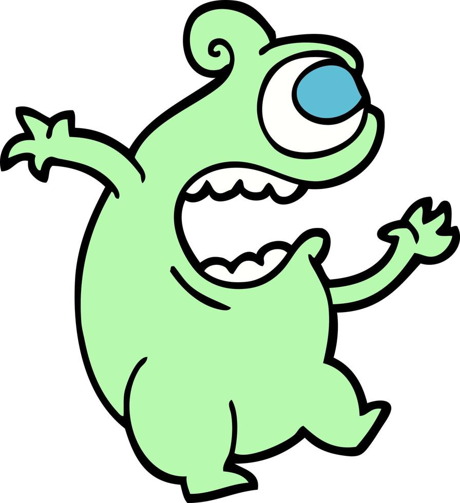 hand drawn doodle style cartoon green alien vector