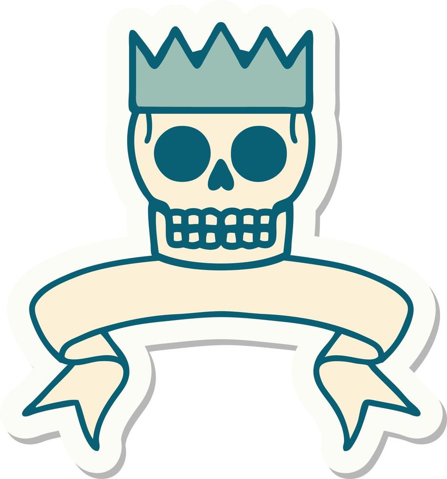 tattoo style sticker with banner of a skull and crown vector