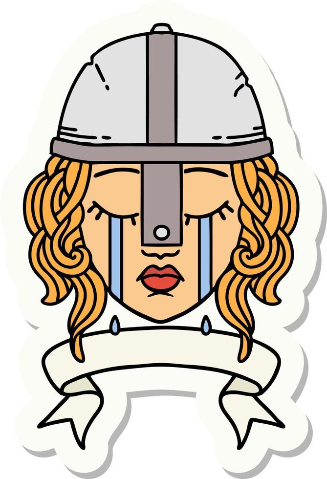 sticker of a crying human fighter character with banner vector