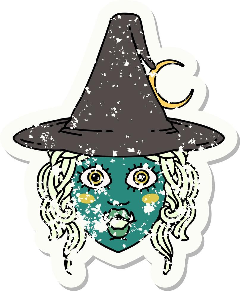 Retro Tattoo Style half orc witch character face vector