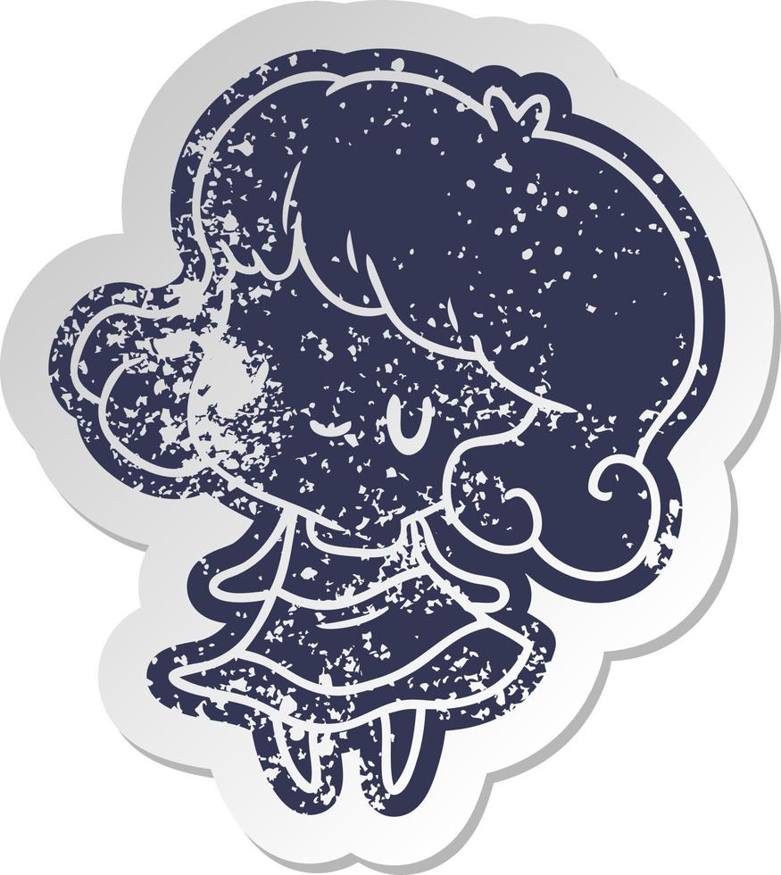 distressed old sticker kawaii of cute girl vector