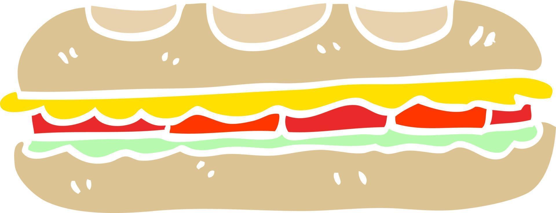 flat color illustration cartoon tasty sandwich vector